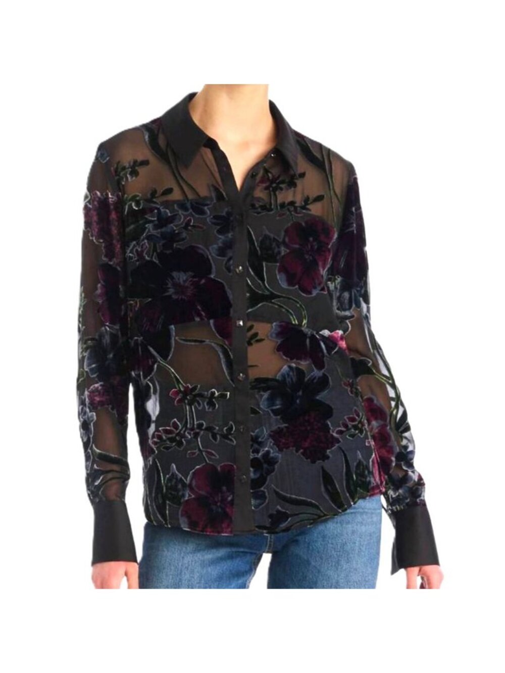 Allison New York Sade Button Down Top in Black Floral Size Medium NEW